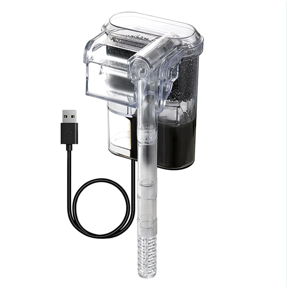 DONGKER Filtro Acquario,250 l/h 2,5 W USB Filtri Acquari Sottile da Appendere Retro con Flusso Regolabile Ultra Silenzioso per Acquario da 2-8 Galloni