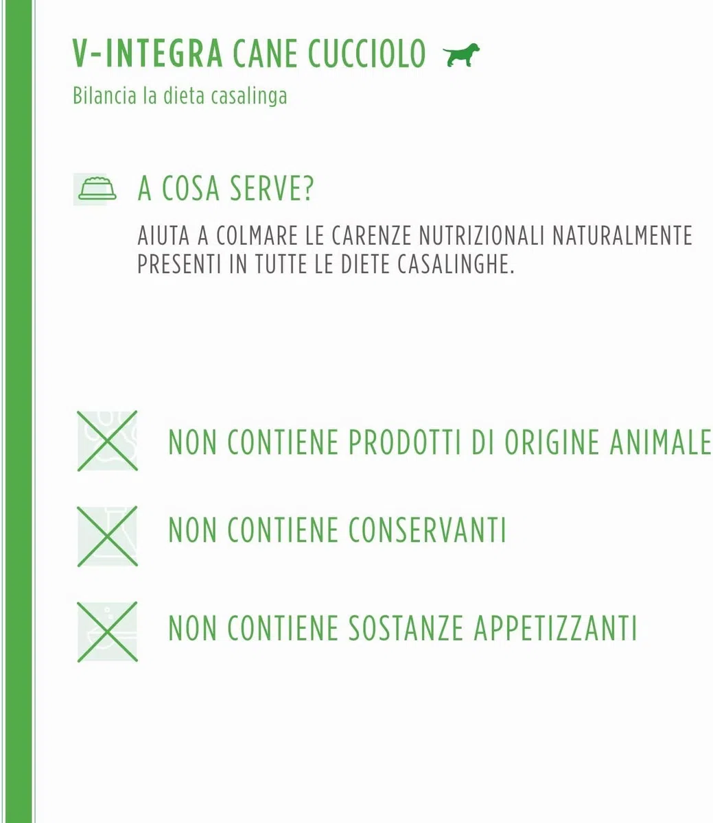 V-INTEGRA Cane Cucciolo 200g, Integratore Completo Ricco di Vitamine e Minerali per Dieta Casalinga e BARF, V Integra Multivitaminico Cane, Made in Italy