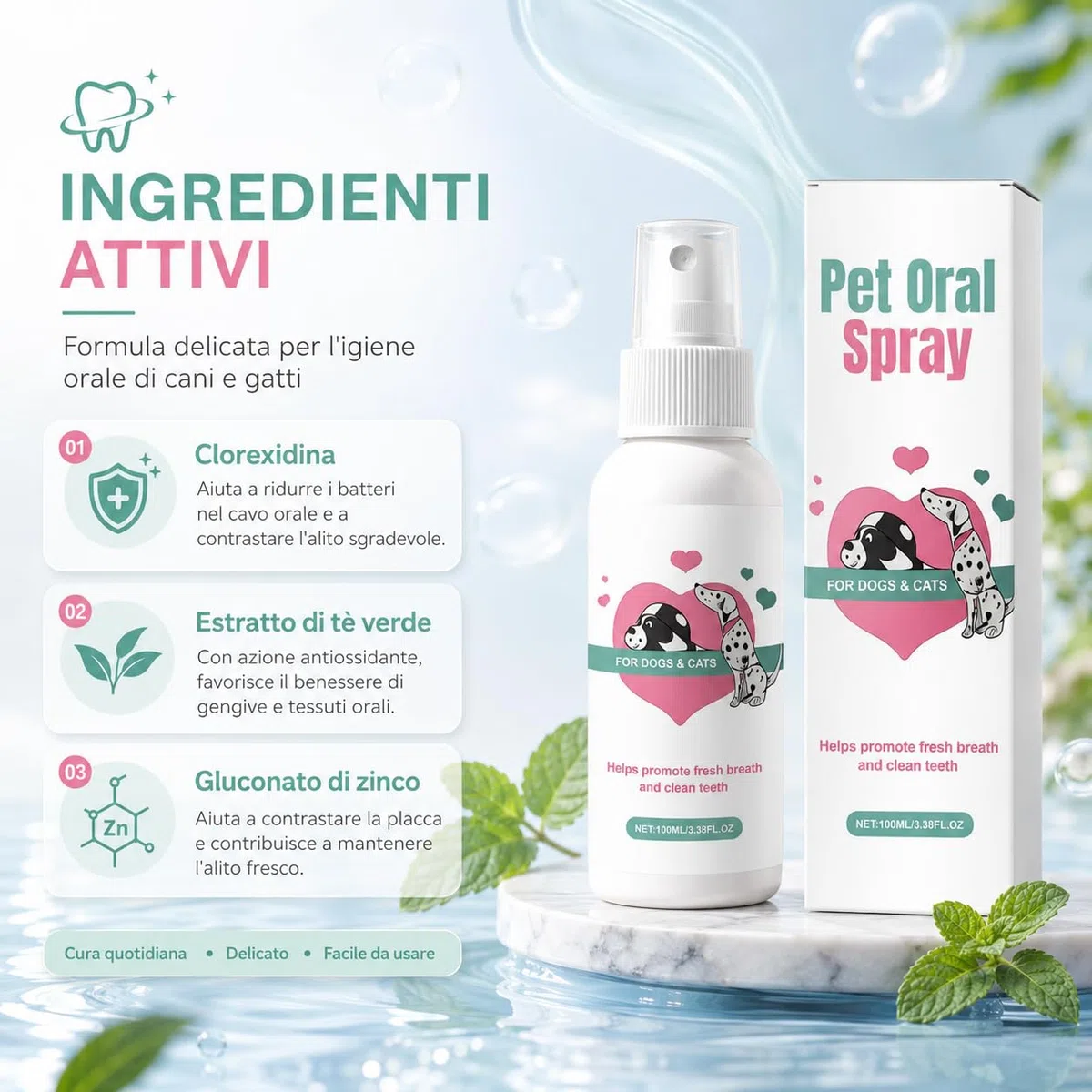 Codallma Spray per la Cura Dentale per Cani e Gatti, Dentifricio Spray per Cani, Pulizia Orale Delicata, Supporto per Gengive e Alito Fresco Dopo i Pasti (bianco-1PCS)