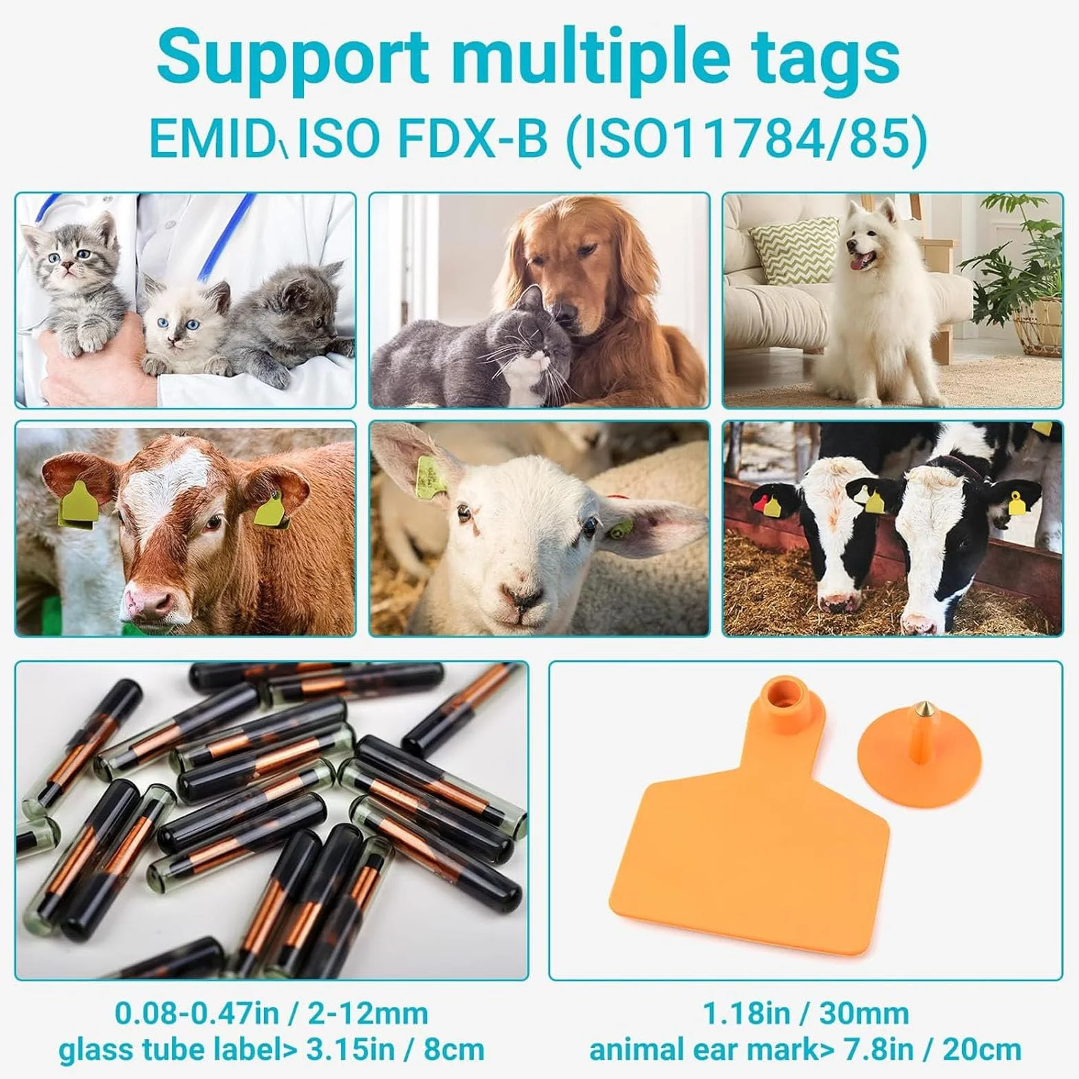 Scanner per Lettore di Microchip per Animali Domestici, Scanner ID Chip per Animali Domestici RFID con 128 Registrazioni di Archiviazione Dati, Scanner per Etichette Animali