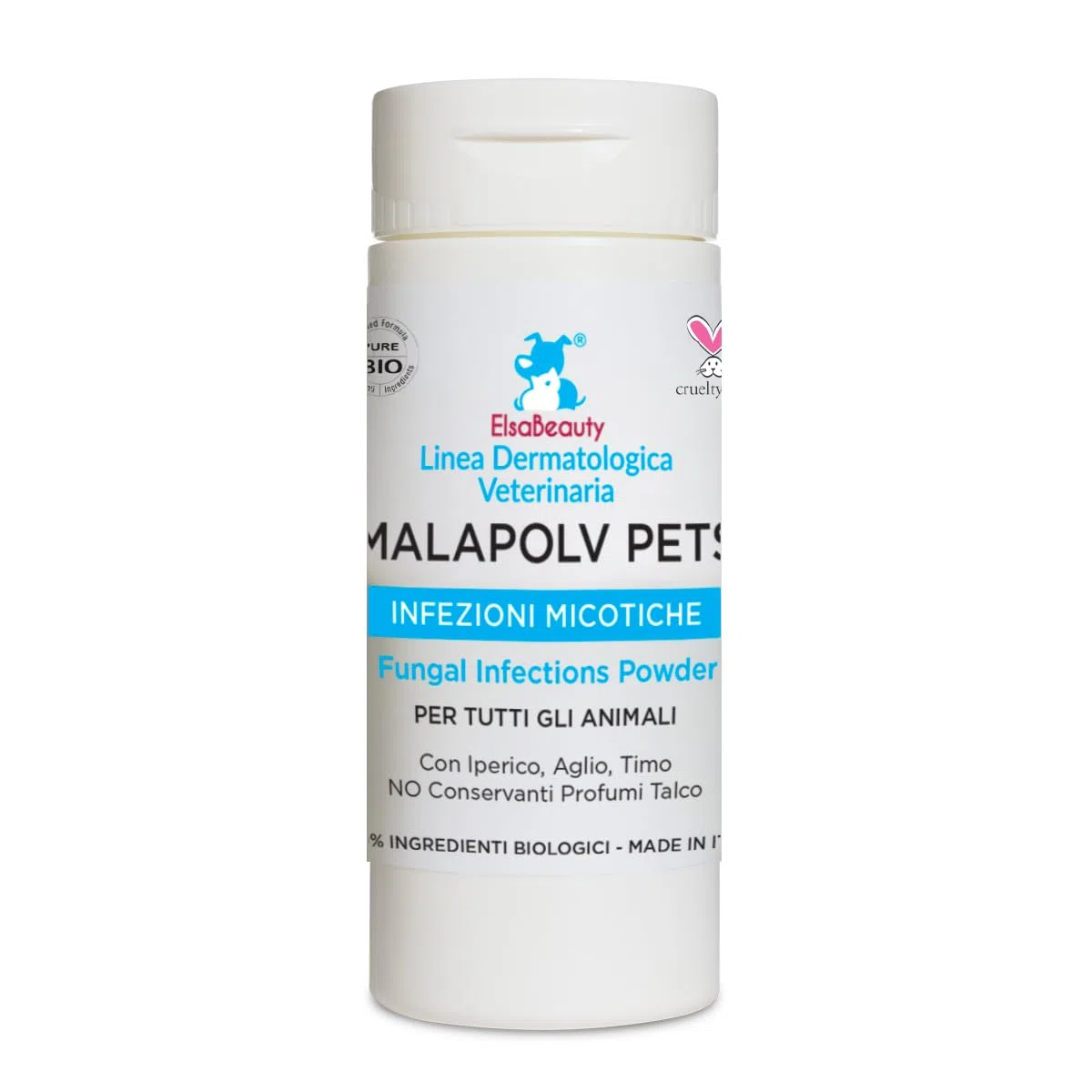 Malapolv Pets Polvere Antifungina Naturale per Cani e Gatti, Malassezia e Micosi Cutanee, 40 g