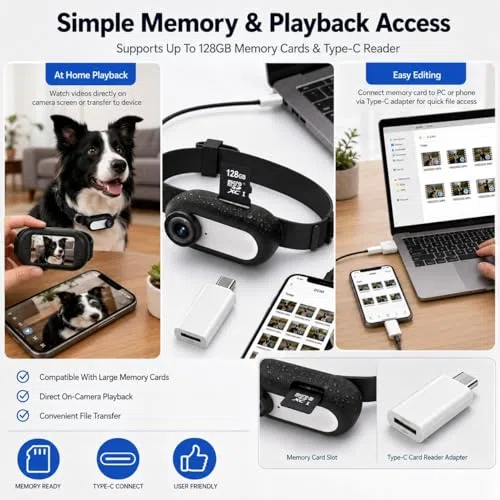 2024 Nuova Fotocamera per Collare per Gatti e Animali, Grandangolare 1080P 170°, Regolabile Ricaricabile USB HD, Autonomia: 2-3 ore