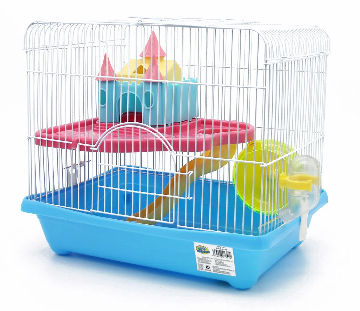 BPS® BPS-1341 - Gabbia per criceti, con scaletta, abbeveratoio, ruota e casetta; speciale, alta qualità, multicolore; colore aleatorio, misura XL 35 x 26 x 31 cm