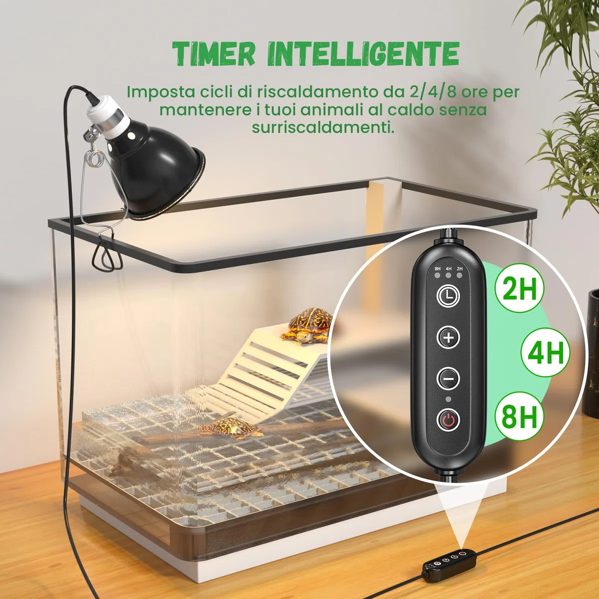 GlowUp Portalampada Riscaldante con Timer e Dimmer per Tartarughe e Rettili, Riflettore E27 100W per Lampadine UVA/UVB e Infrarossi (Senza lampadina)