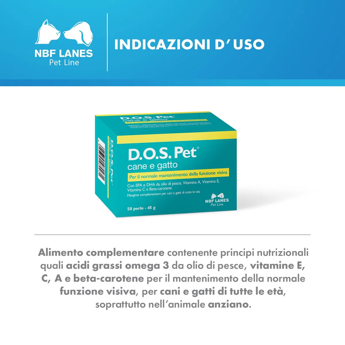 NBF Lanes | D.O.S. Pet Cane e Gatto, 50 Perle Appetibili, per il Normale Mantenimento della Funzione Visiva