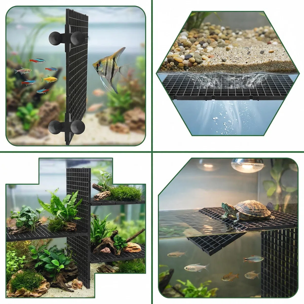 Griglia per Acquario in Plastica 6 Pezzi Divisore per Acquario 30x30 cm Griglia del Filtro dell'Acquari Divisore con 6 Pezzi Clip Ventosa per Filtri e Protezione del Fondo dell'Acquari