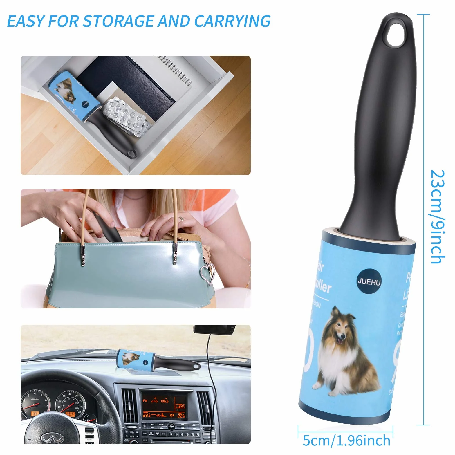 jiehu Rullo di lanugine da 2 Manici e 6 ricariche Fogli Rulli adesivi leva peli lint roller Rotoli adesivi per peli Spazzole adesive Rotolo Rullo levapelucchi adesivo Capelli,Peli di Cane/Gatto