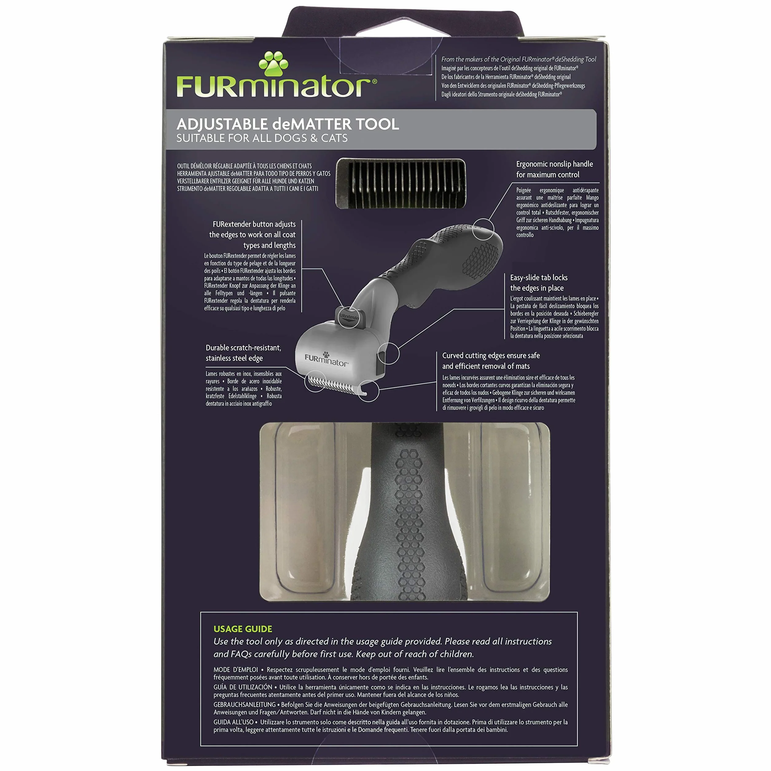 FURminator Districante regolabile per Cani e Gatti - Pettina in modo sicuro e rimuove delicatamente i nodi dal pelo