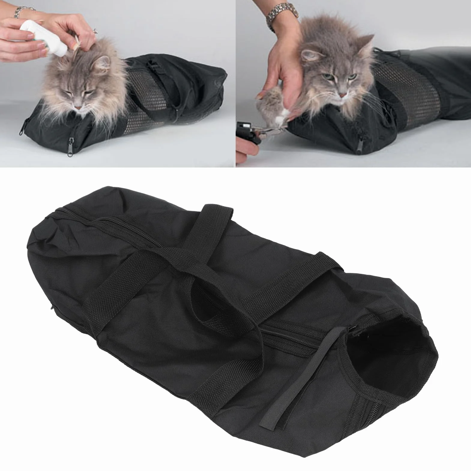 Fockety Borsa per Toelettatura Gatti, Borsa per Trattenuta da Bagno per Animali in Tessuto Oxford con Cerniere Anteriori e Posteriori, Maniglie e Gancio per Appendere, Borsa per