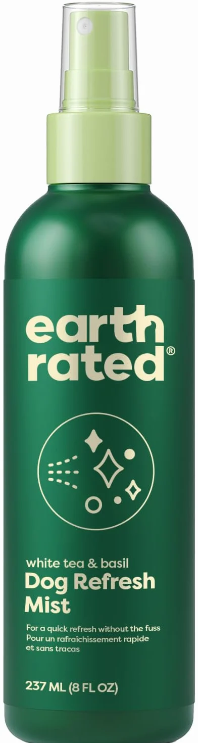 Earth Rated Deodorante spray per cani, balsamo e elimina odori per cani e cuccioli, per tutti i tipi di mantello, profumo rinfrescante di tè bianco e basilico, 8 once.