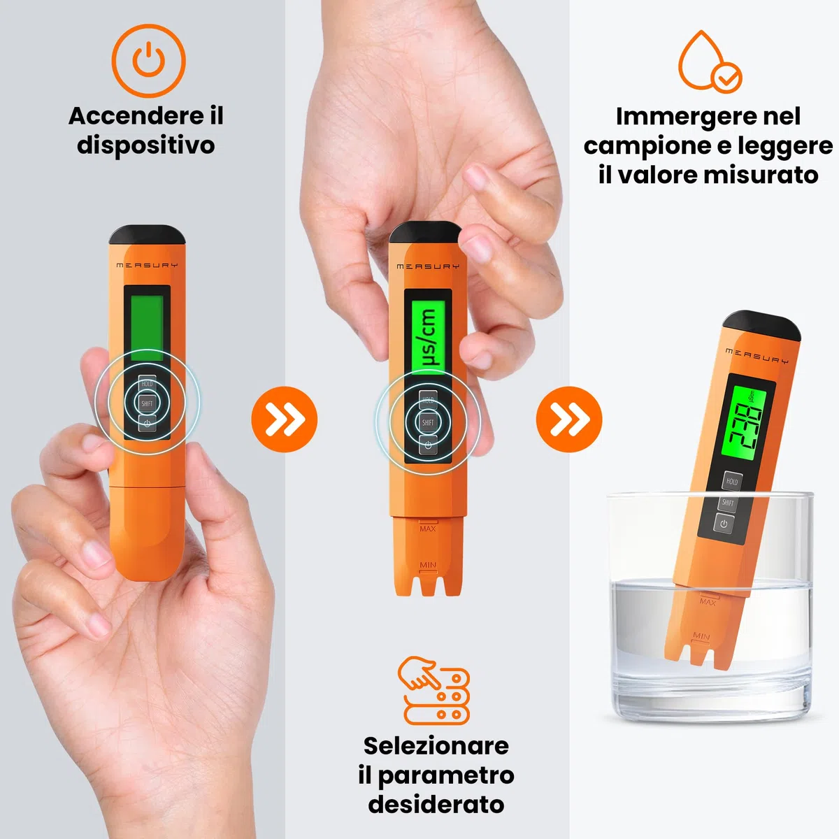Measury Conduttivimetro/TDS Tester di Acqua - Misuratore Acqua Potabile, Misuratore Residuo Fisso Acqua
