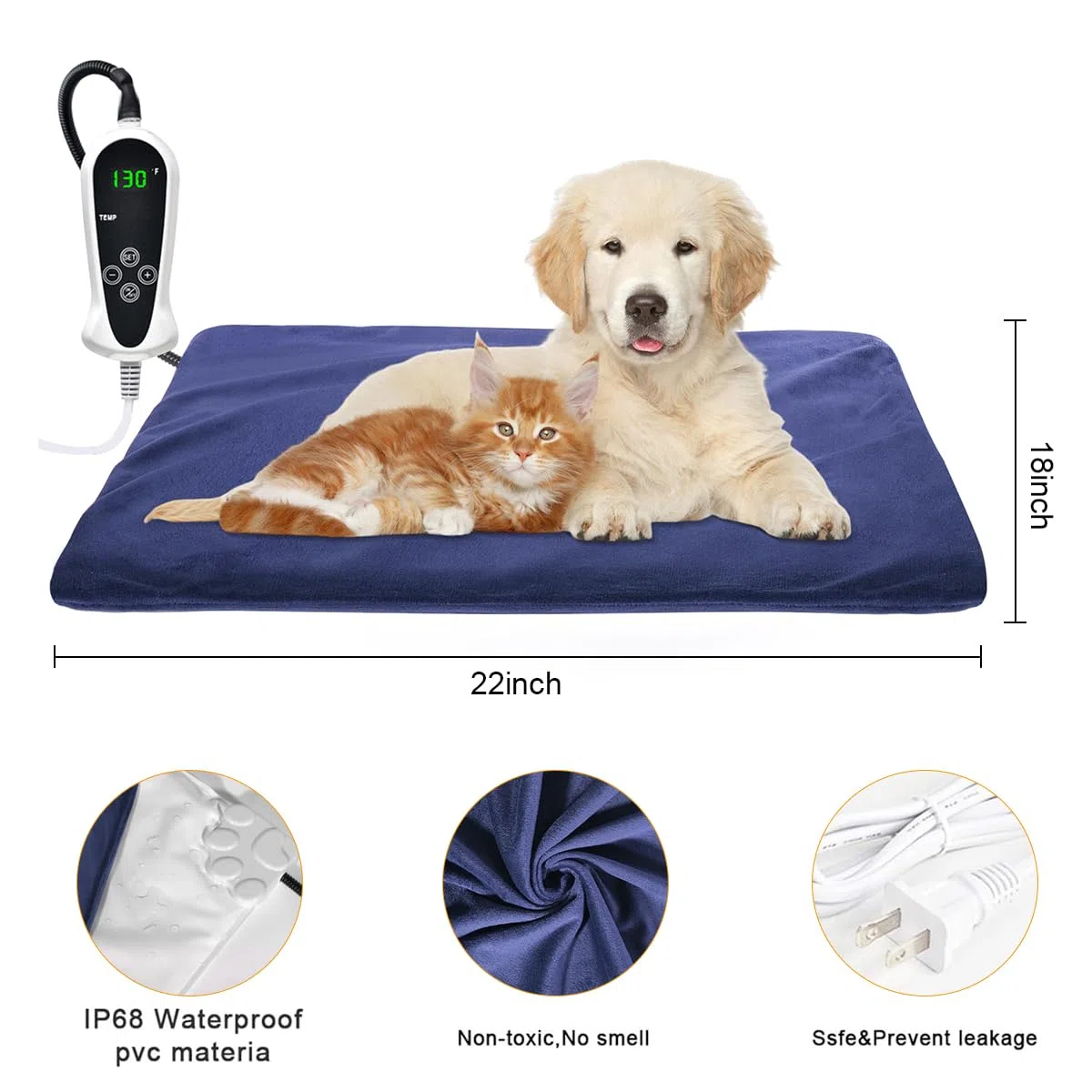 RIOGOO Tappetino riscaldante per Animali Domestici riscaldante Grande, per Cani e Gatti riscaldante Elettrico per Cani e Gatti Tappetino riscaldante per Interni(55x45cm)