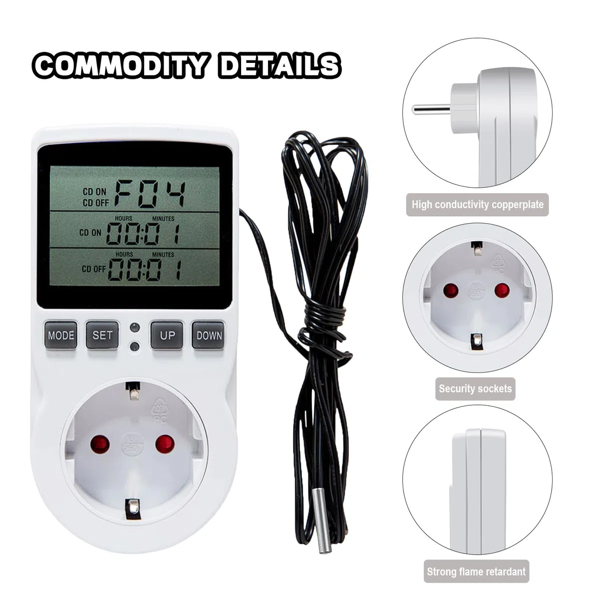Termostato Presa Digitale Regolatore di Temperatura 230V con Sonda Presa con Regolatore di Temperatura per Serra, Acquario, Riscaldamento, Terrario, Acquario, Rettili, Incubatore Thermostat