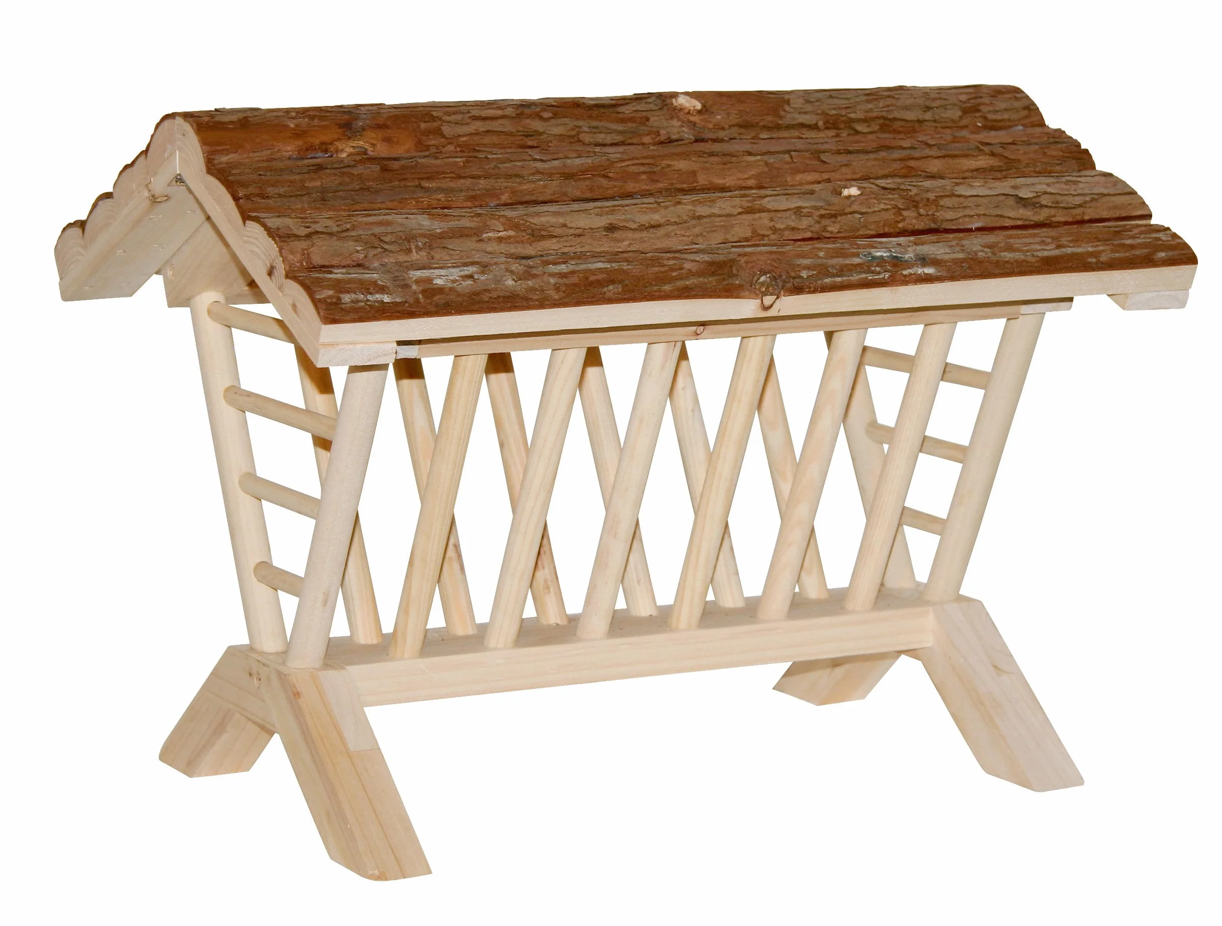 Kerbl Pet Mangiatoia per fieno Nature, 45x32x33cm, facile da riempire, possibilità di mangiare su tutti i lati, stabile, in legno naturale