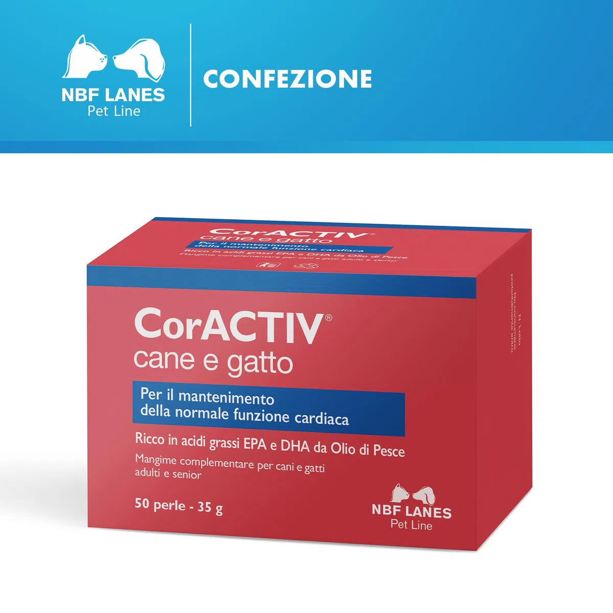 NBF Lanes | CorACTIV Cane e Gatto, 50 Perle Appetibili, per il Mantenimento della Normale Funzione Cardiaca di Cani e Gatti Adulti e Senior