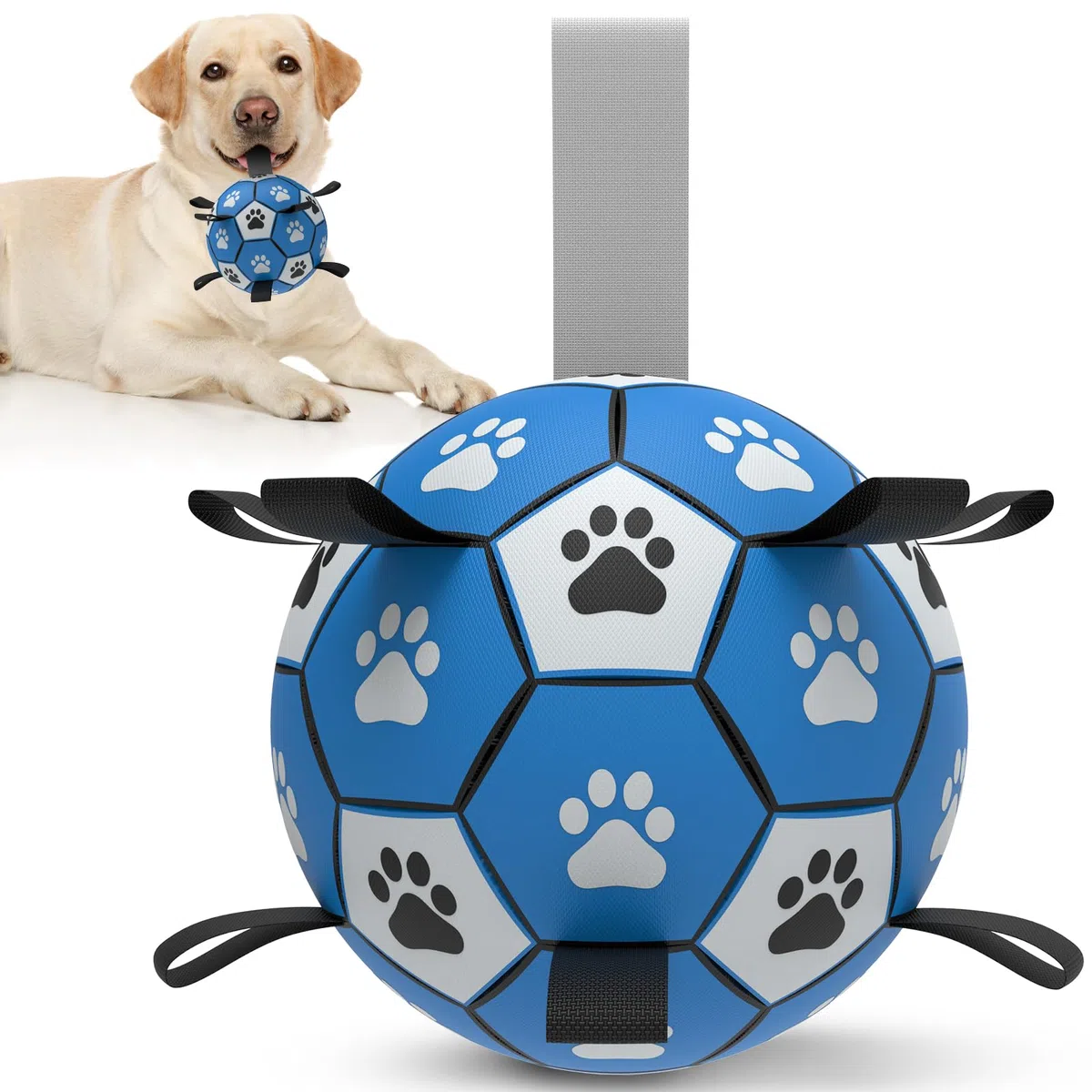 HETOO Palla per cani con manico per cani, traino interattivo di guerra, acqua, giocattolo di compleanno, per cani medi/grandi (8 pollici, blu grigio)
