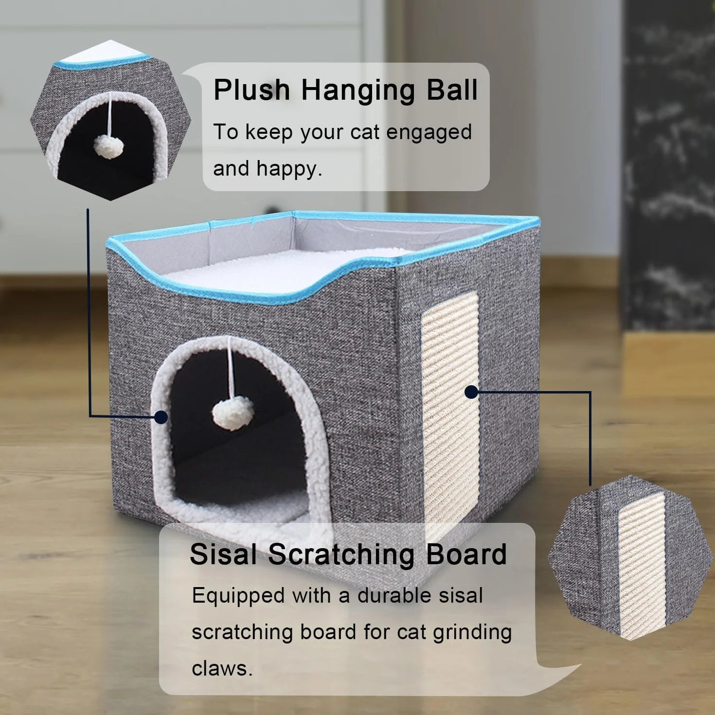 FURRYPAWS Cuccia Gatto - Letto Morbido e Confortevole, Casetta per Gatti Interna, Cuccetta Pelosa, Ideale per Gatti e Gattini