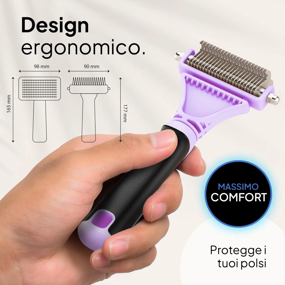 Pretty Paw Spazzola per Gatti Set 2 Pezzi con Cardatore Autopulente e Pettine Sottopelo - Rimozione Pelo Morto per Muta e Cura Quotidiana (Viola)