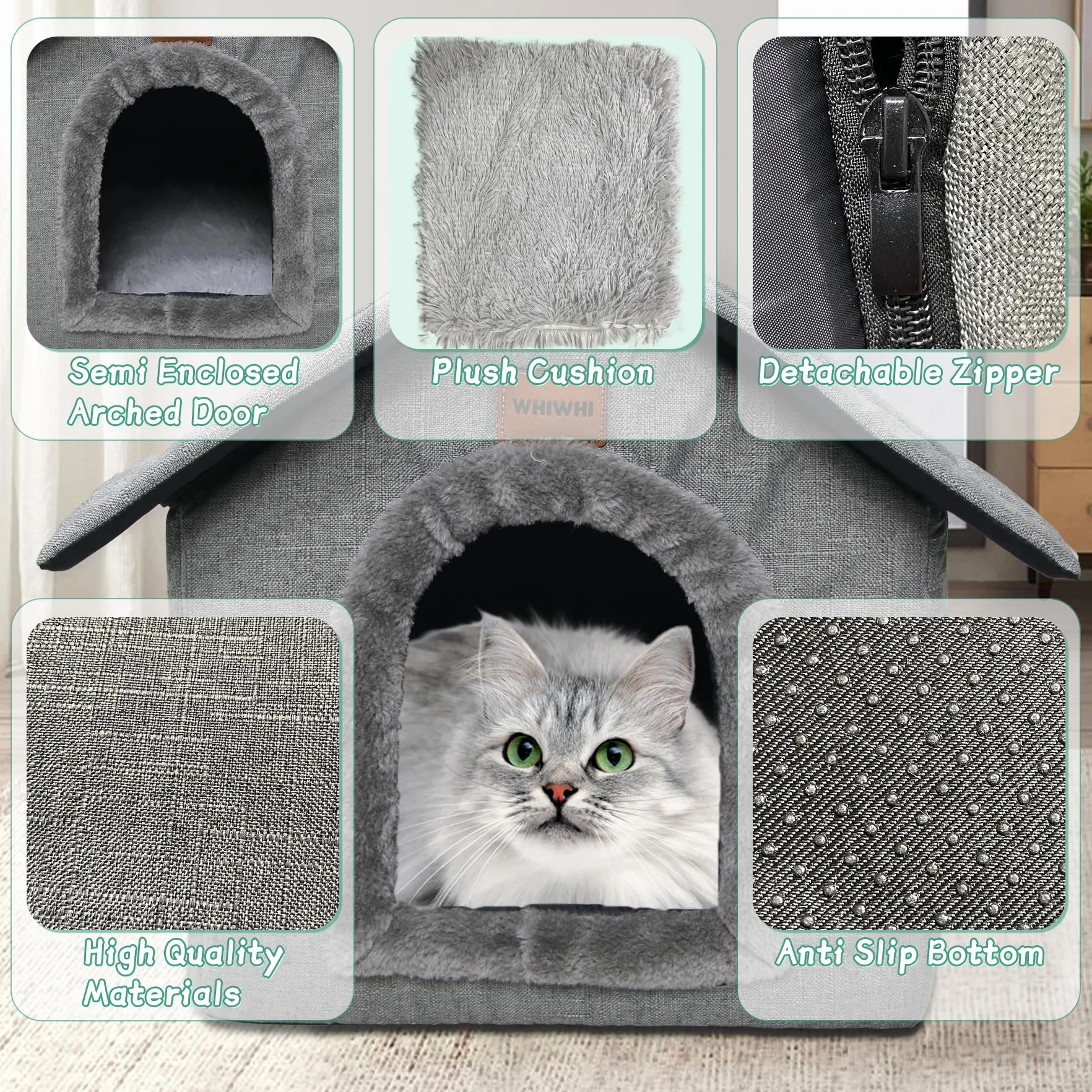 Casetta per Gatti Cuccia Per Animali Domestici con Cuscino in Peluche Pieghevole Cuccia Gatto Tenda per Gatti Caldo e Confortevole 35x30x35cm