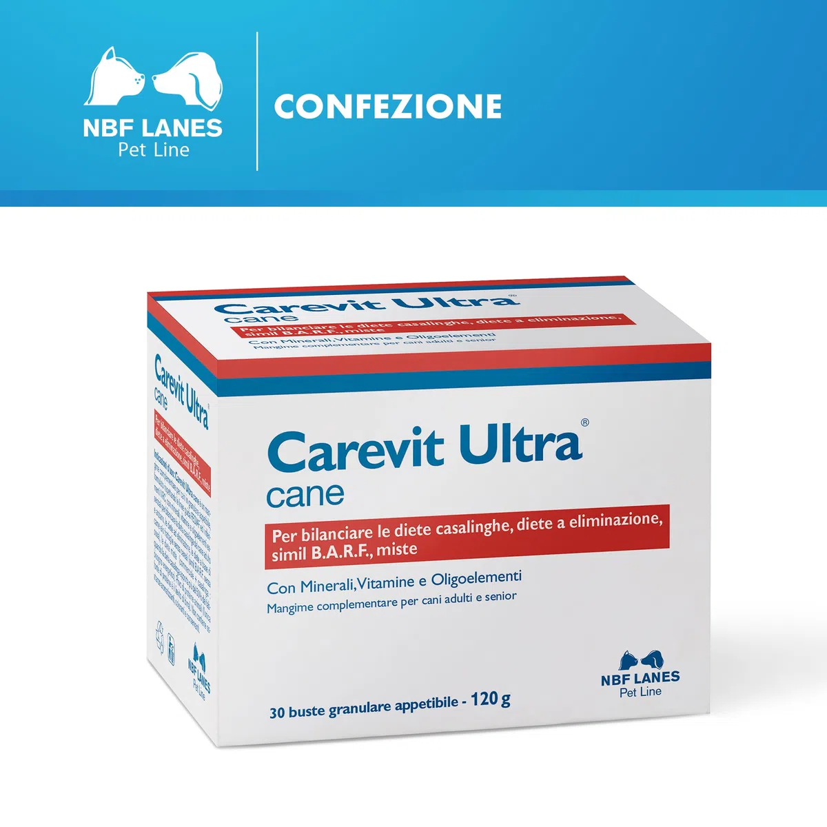 NBF Lanes | Carevit Ultra Cane, 30 Buste da 4 g, Granulare Appetibile, per Bilanciare le Diete Casalinghe, Diete a Eliminazione, Simil B.A.R.F., Diete Miste