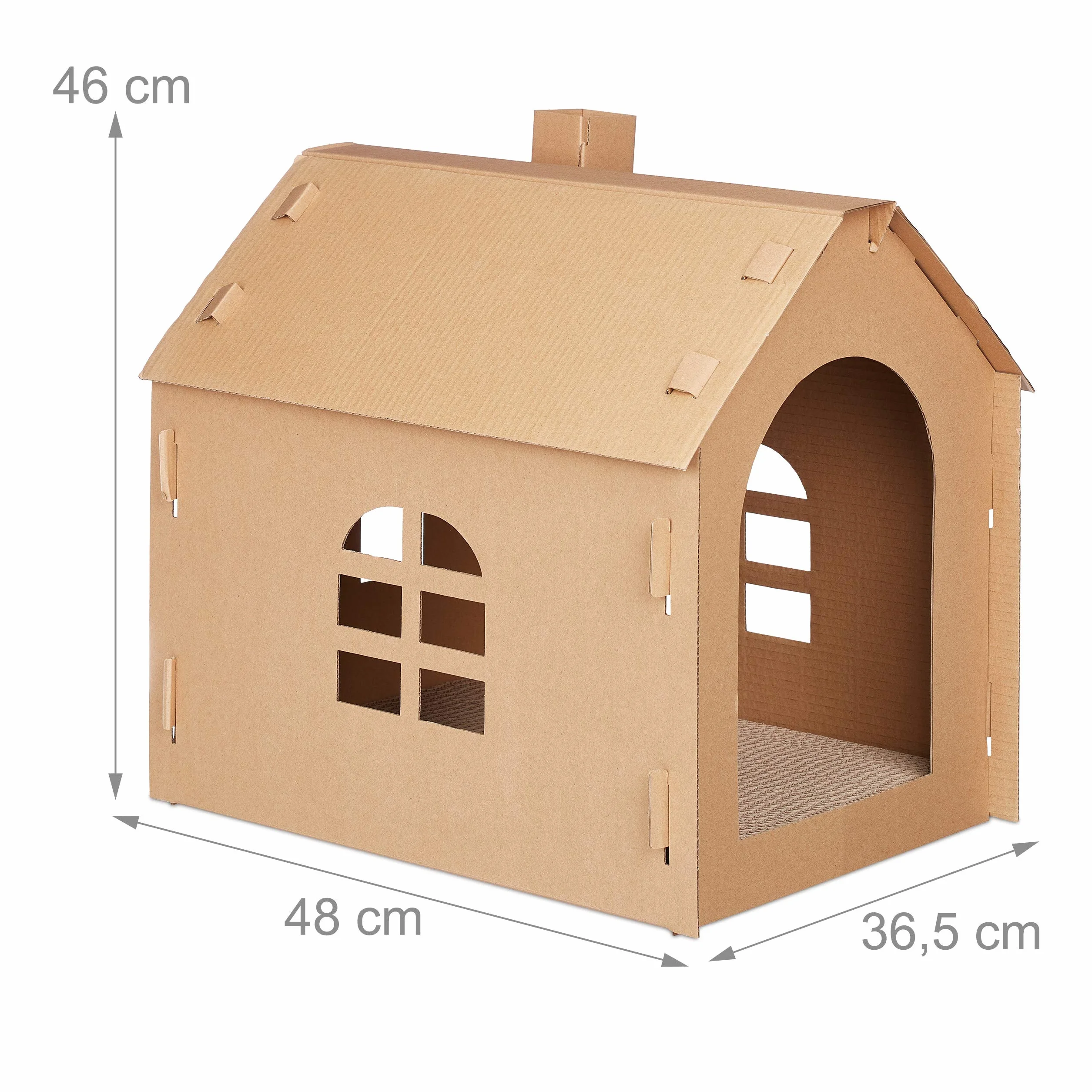 Relaxdays Casetta di Cartone per Gatti, Cuccia, Scatola per Animali Domestici, Tunnel Gioco, 46 x 36,5 x 42,5 cm,Marrone