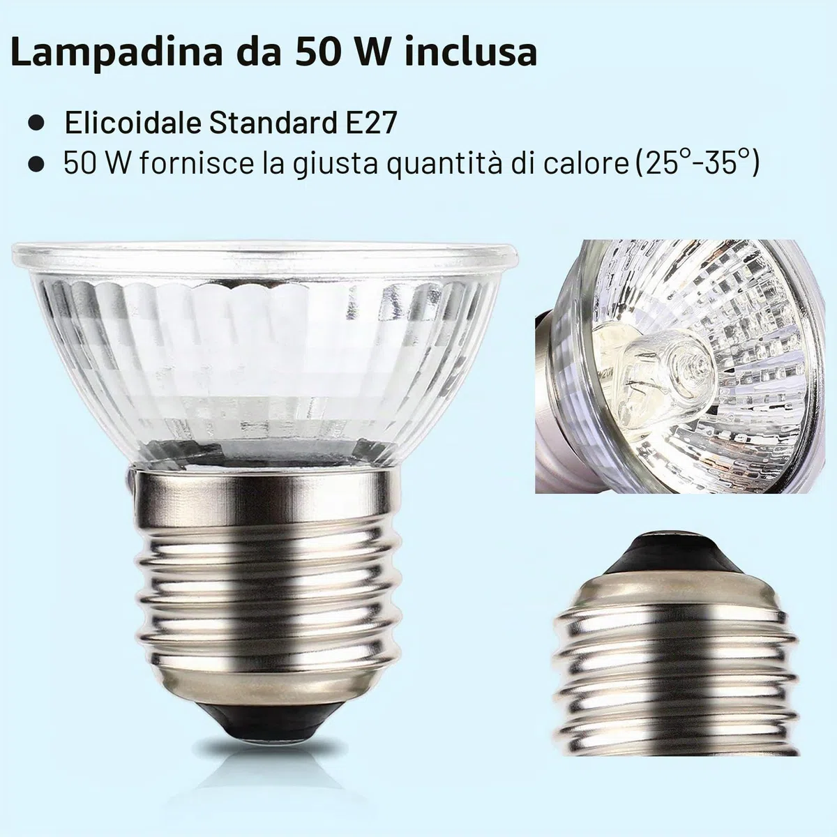 Lampada Tartarughe (con 2 lampadine da 50W), Dimmerabile, Lampada Rettile UVA UVB, per Serpente, Lucertola, Cacatua, Camaleonte ecc