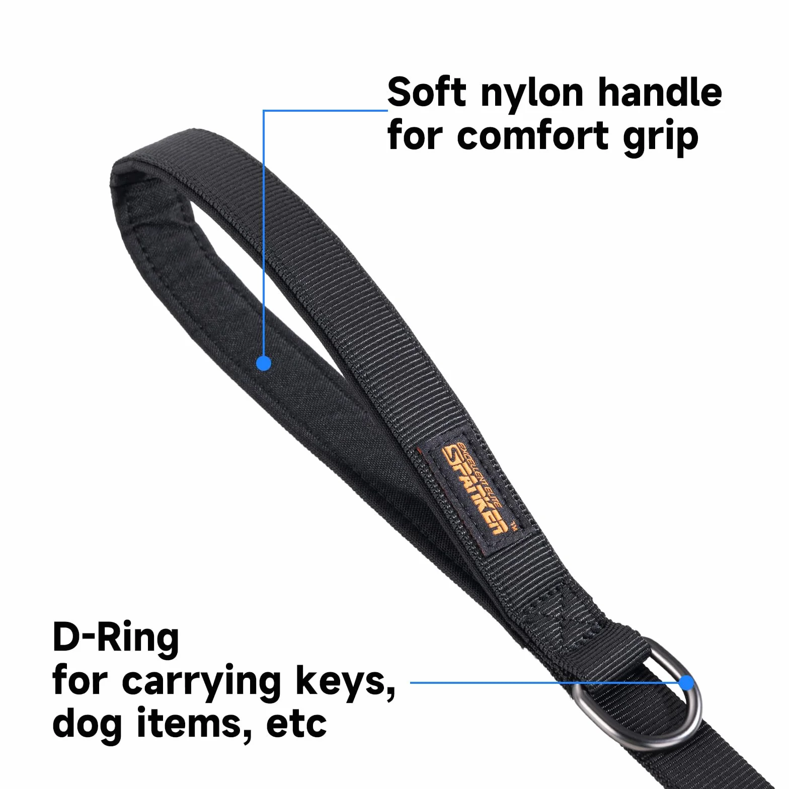 EXCELLENT ELITE SPANKER Guinzaglio tattico per cani 5-6FT Regolabile senza tirare Guinzaglio militare per cani Corda elastica con 2 impugnature di controllo imbottite(BLK)