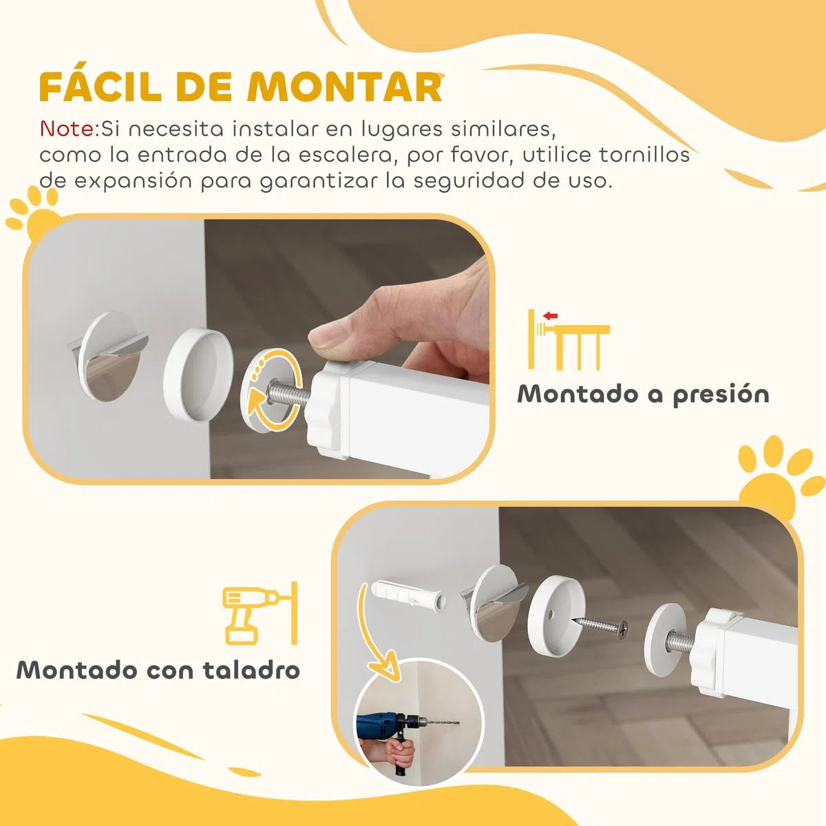 PawHut Cancelletto per cani con barriera di sicurezza per cani 76-104 cm Altezza 105 cm con 2 prolunghe 7/14 cm per scale e cancelli Bianco