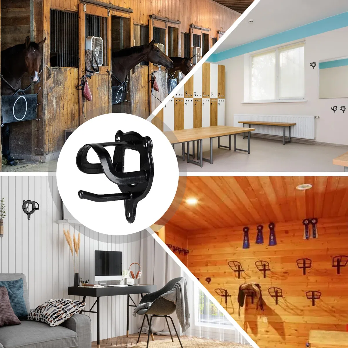 PORFOYO Equestrian Bridle Hanger - Supporto per briglie per cavalli, 6 pezzi, con tubi e vite, supporto per briglia, in metallo, per camera di sella, fienile, stalla (nero)
