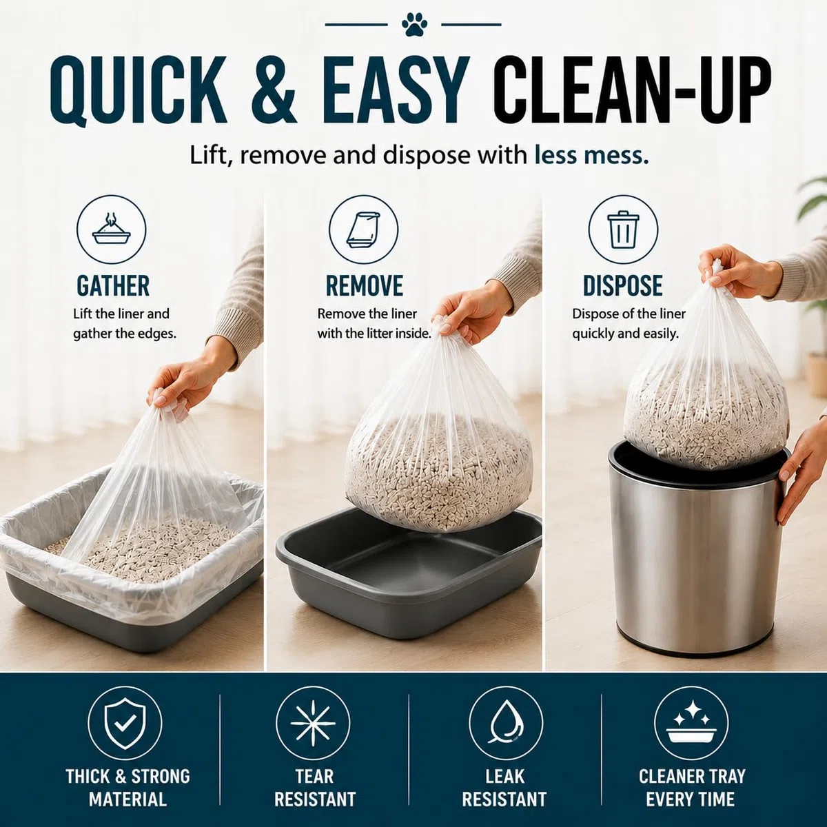 HayaHome Eco - 50 sacchetti per lettiera per gatti grandi, resistenti, su rotolo, 40 μm, 80 x 36 cm, in plastica antigraffio, ecologici, 100% materiale riciclato