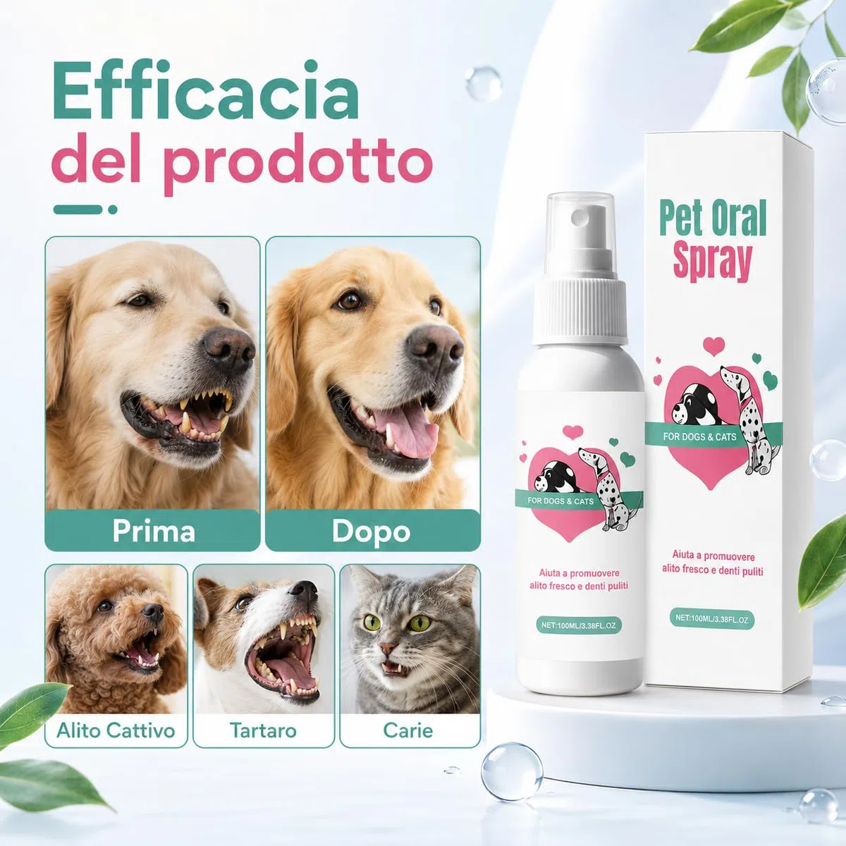 Codallma Spray Per La Cura Dentale Per Cani E Gatti- Dentifricio Spray Per Cani Delicato Per Denti Gengive E Routine Dopo I Pasti (bianco-1PCS)