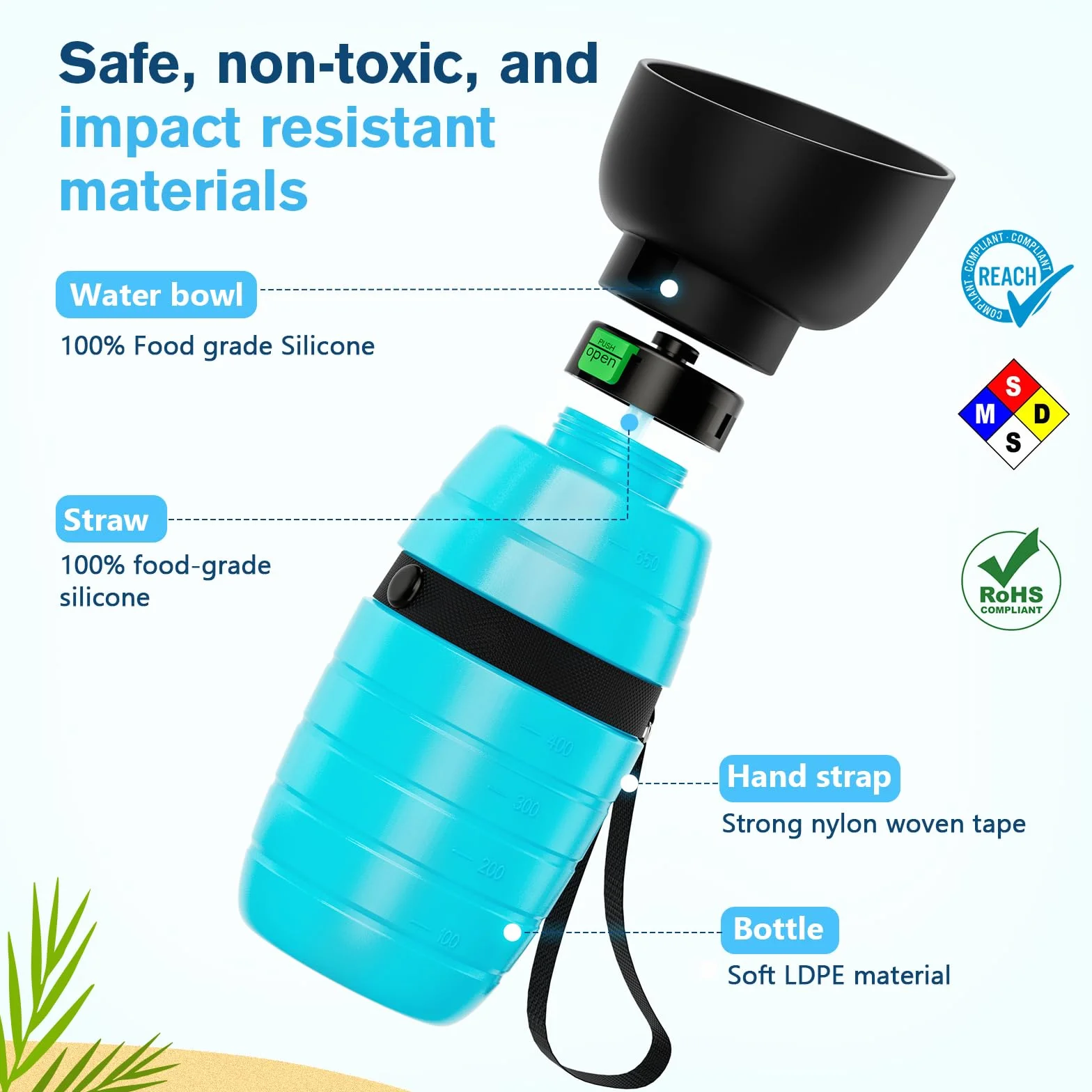 Pecute Bottiglia d'acqua Portatile per Cani (500ml), Distributore d'acqua per Cani e Gatti, Leggero e Portatile, Adatto per Viaggi Lunghi o Brevi
