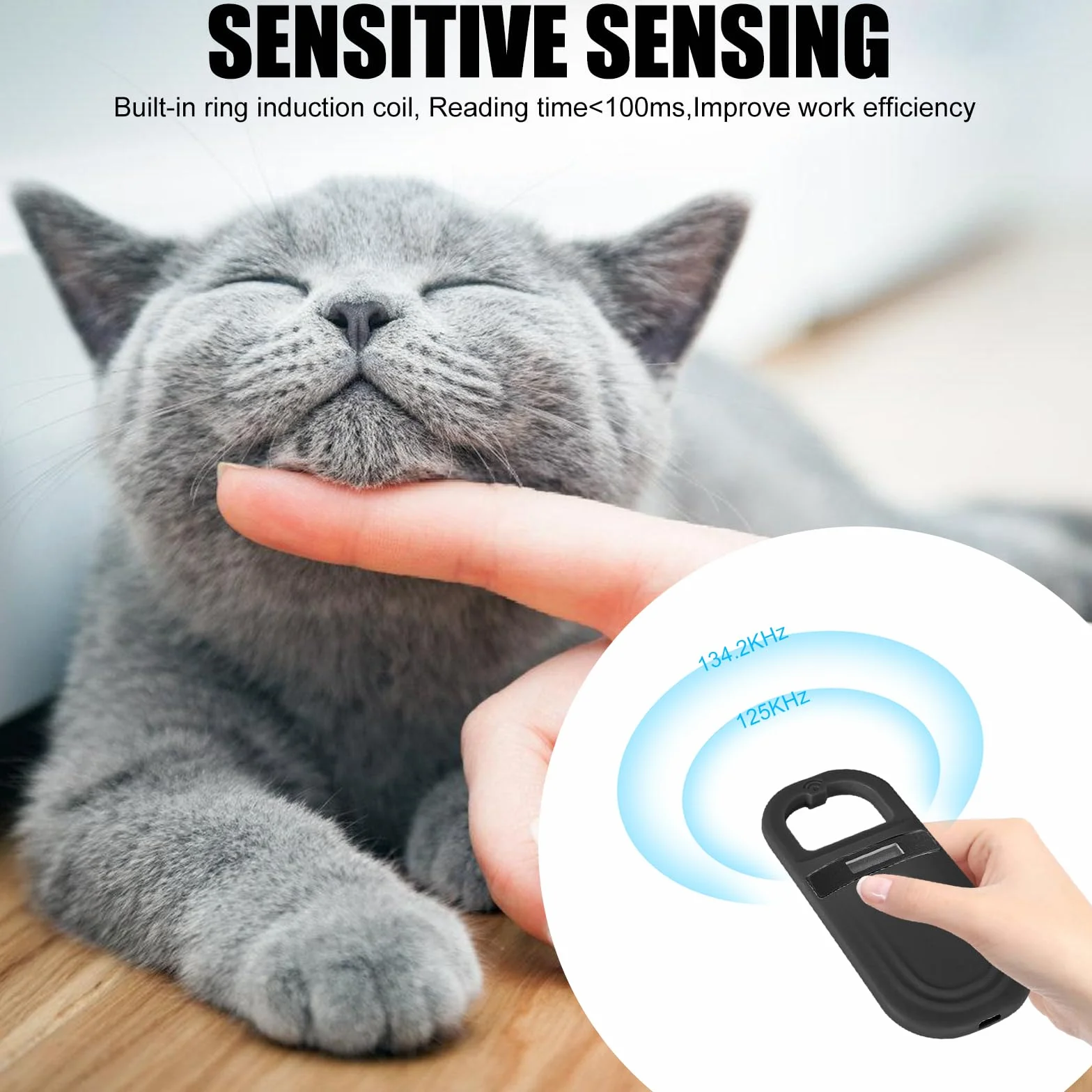 Lettore ID per animali domestici, lettore di chip per animali, lettore di microchip per cani/gatti, scansione microchip scanner, scanner per animali domestici, nero