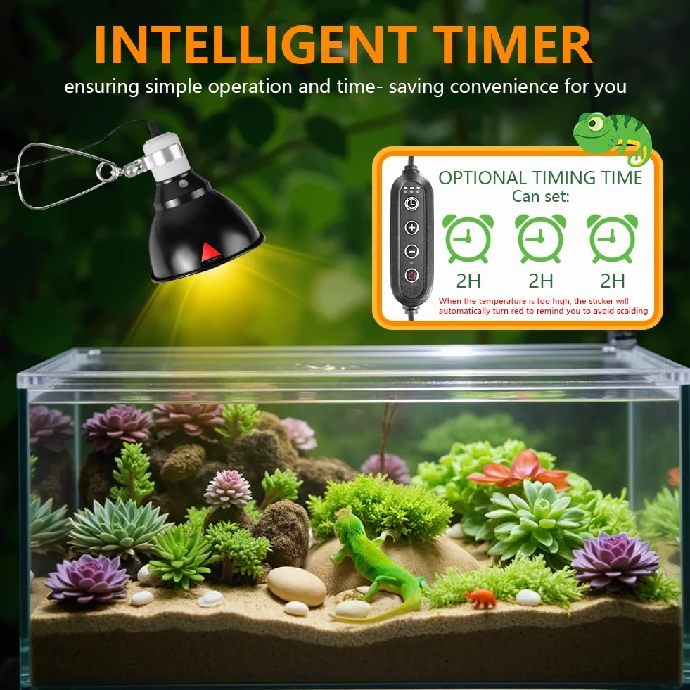 HOTUT Lampada Riscaldante Tartarughe Rettile, Lampada Riscaldante UVA UVB, Kit Illuminazione Tartaruga Acquario con Timer, Temperatura Regolabile, per Tartaruga Serpente Lucertola Cacatua Camaleonte