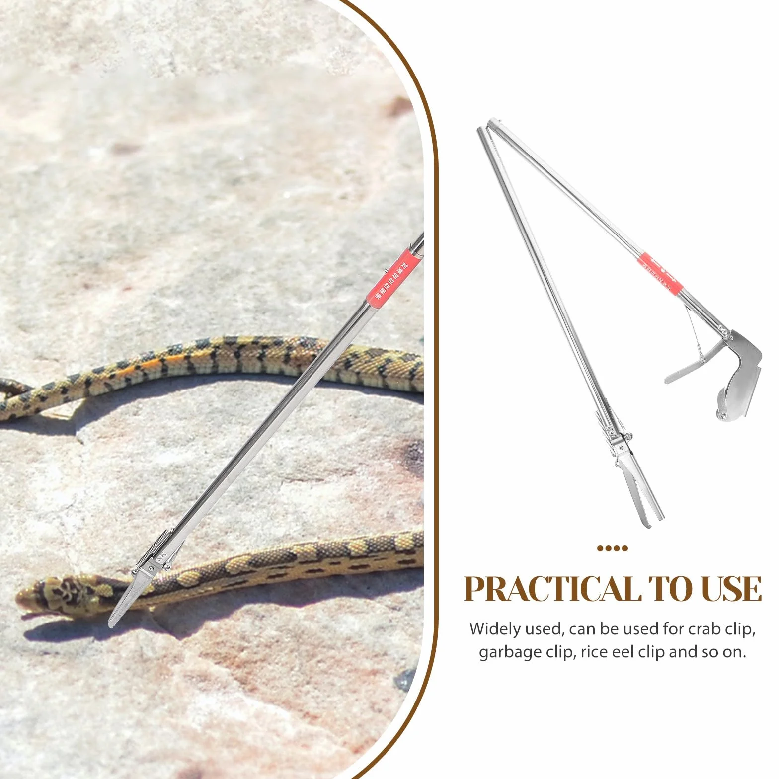 Pinza Acchiappa-Serpenti in Acciaio Inossidabile Pieghevole 48 Pollici Design Antiscivolo per Uso Domestico e Giardino Esterno