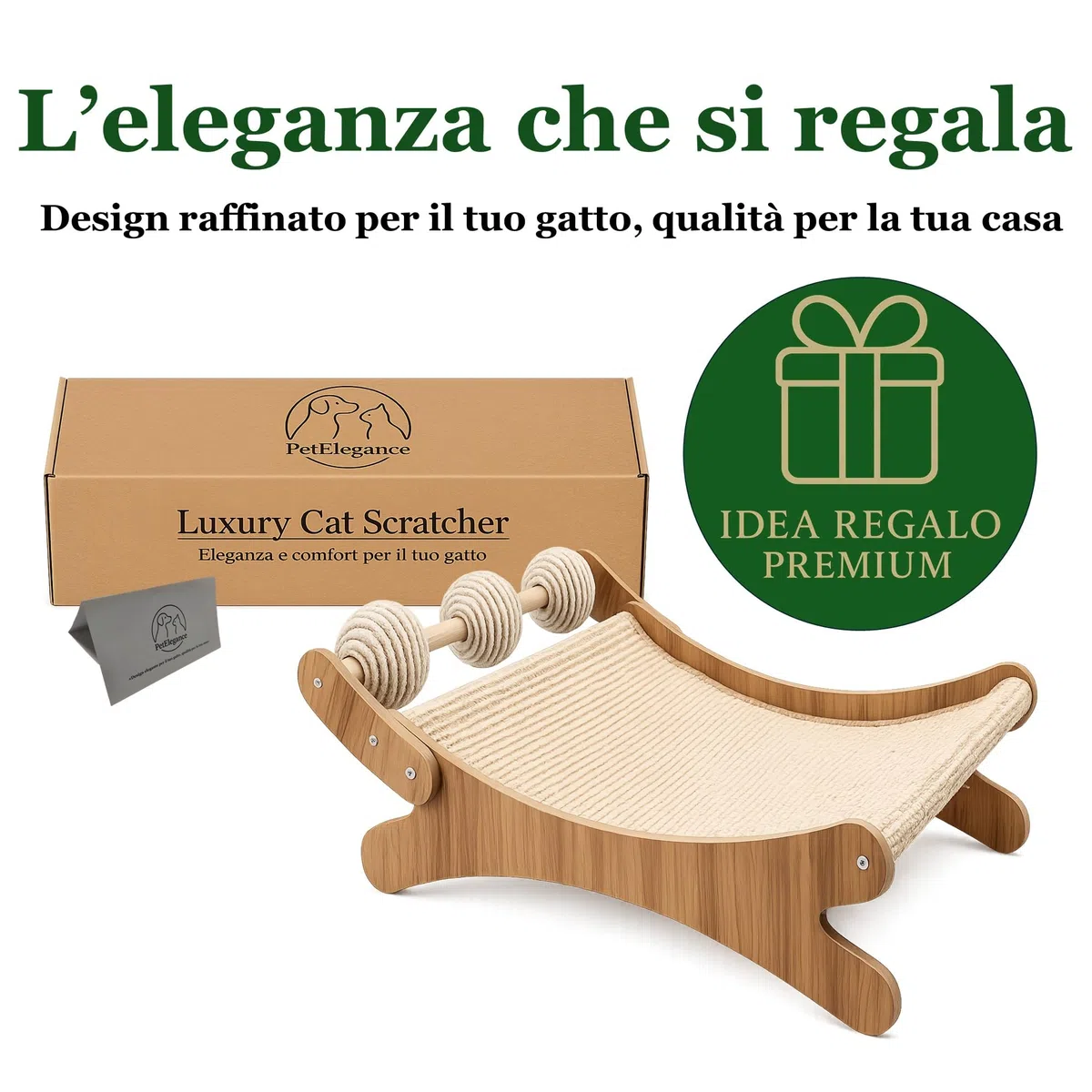 PetElegance -Tiragraffi per Gatti XXL - 3 in 1 con Palline Gioco - MDF e Sisal Naturale – Tiragraffi per Gatti Adulti Grandi, Centro Gioco e Relax - Design Elegante