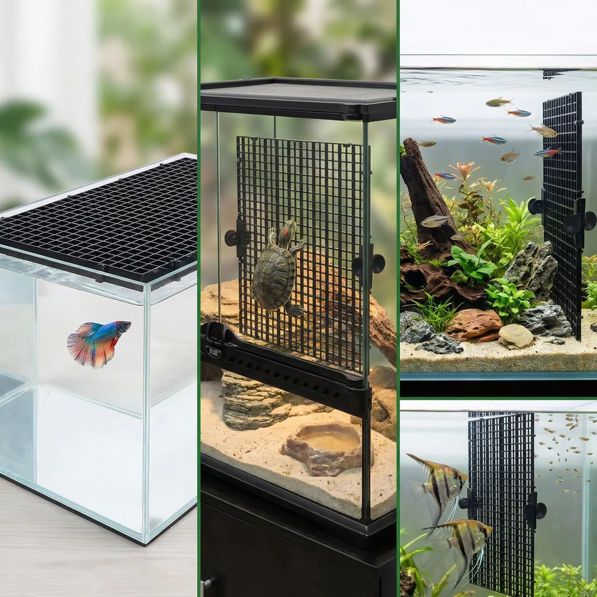 Griglia per Acquario in Plastica 6 Pezzi Divisore per Acquario 30x30 cm Griglia del Filtro dell'Acquari Divisore con 6 Pezzi Clip Ventosa per Filtri e Protezione del Fondo dell'Acquari