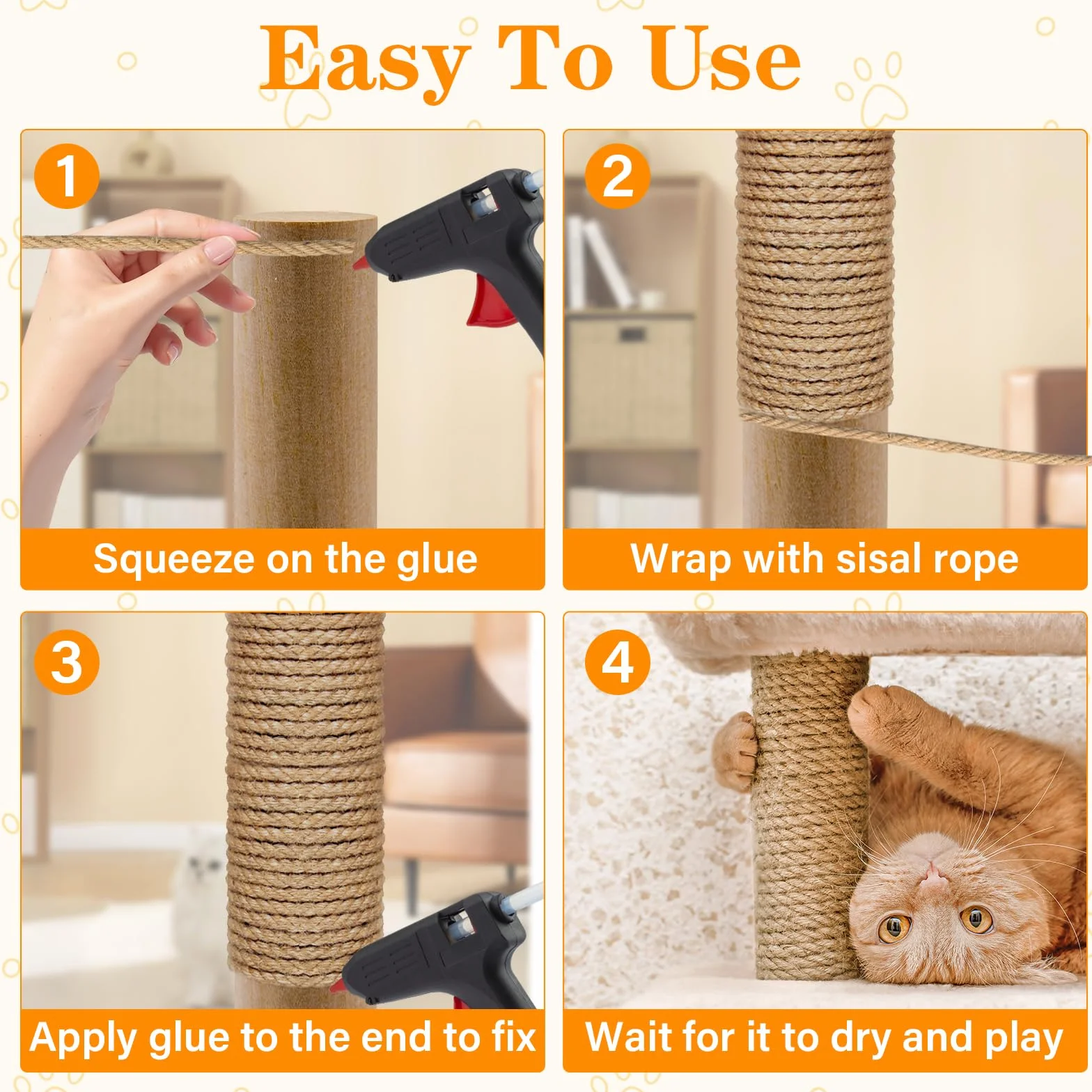Corda Sisal per Tiragraffi per Gatti 8mm x 60m, Corda Juta Naturale per DIY Tiragraffi per Albero di Gatto, Filo per Graffiatoio, Ideale per Casa, Giardino, Decorazioni