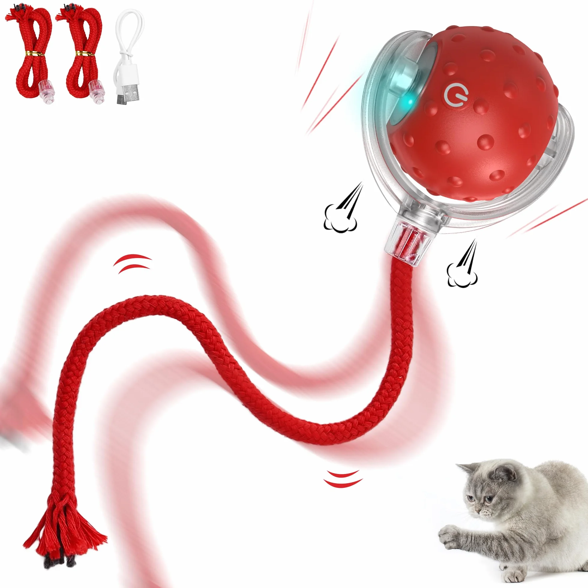 IOKHEIRA Giocattoli Interattivi per Gatti da Interno Giocattoli Elettrici per Gatti con Corda Lunga Rotazione Automatica