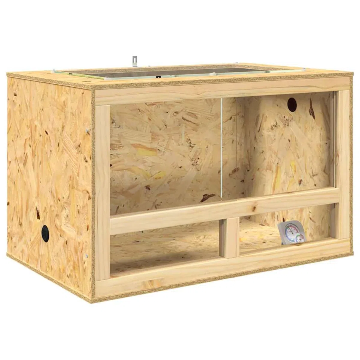 Terrario OSB Rustico per Rettili e Anfibi, 80x50x50 cm, con Termometro, Finitura Opaca Marrone, Spazioso e Durevole, per Uso Interno, Assemblaggio Richiesto