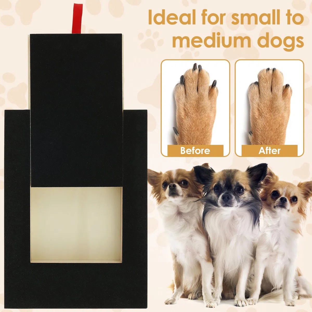 Lima per unghie per cani, in legno, con scatola per snack integrata, carta vetrata, per cuccioli, alternativa a tagliaunghie e smerigliatrici per cani (nero)