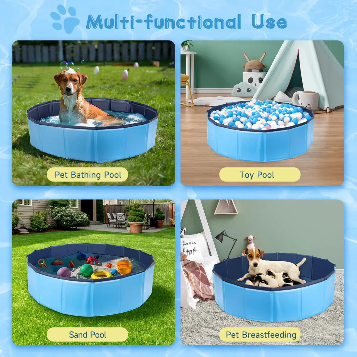 Nobleza Piscina per Cani Grandi e Piccoli, Piscina Pieghevole, Vasca da Bagno Rigida per Cani e Gatti, 80 * 20cm, S, Blu