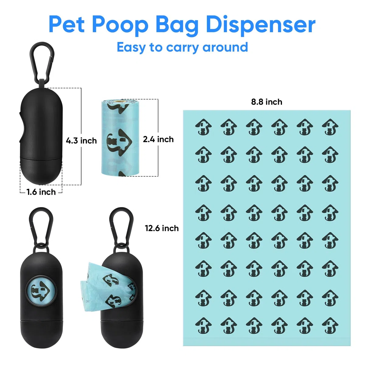 2 in 1 Paletta per Lettiera Gatto con Contenitore, MYPIN Paletta con Sacchetto per Lettiera gatti, Portatile Cucchiaio per Lettiera Gatti con 120 Sacchetto Grande Capacità（nero）