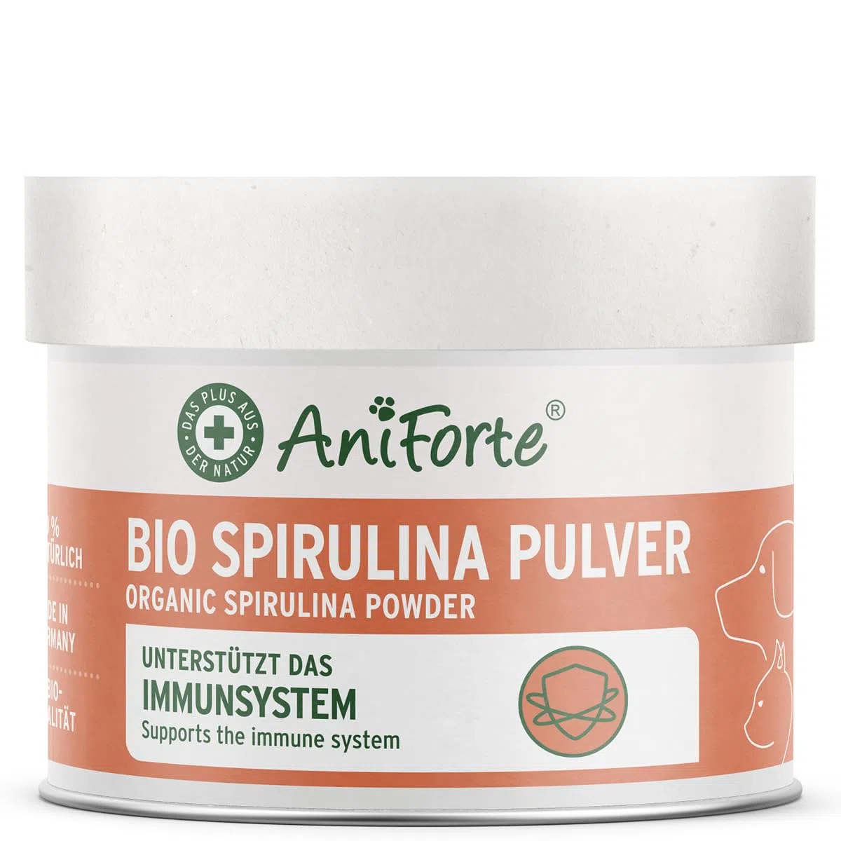 AniForte - Spirulina Bio in polvere per cani e gatti 250g - microalghe supporta la pelle e il mantello, sistema immunitario e processi metabolici, vitamine e minerali