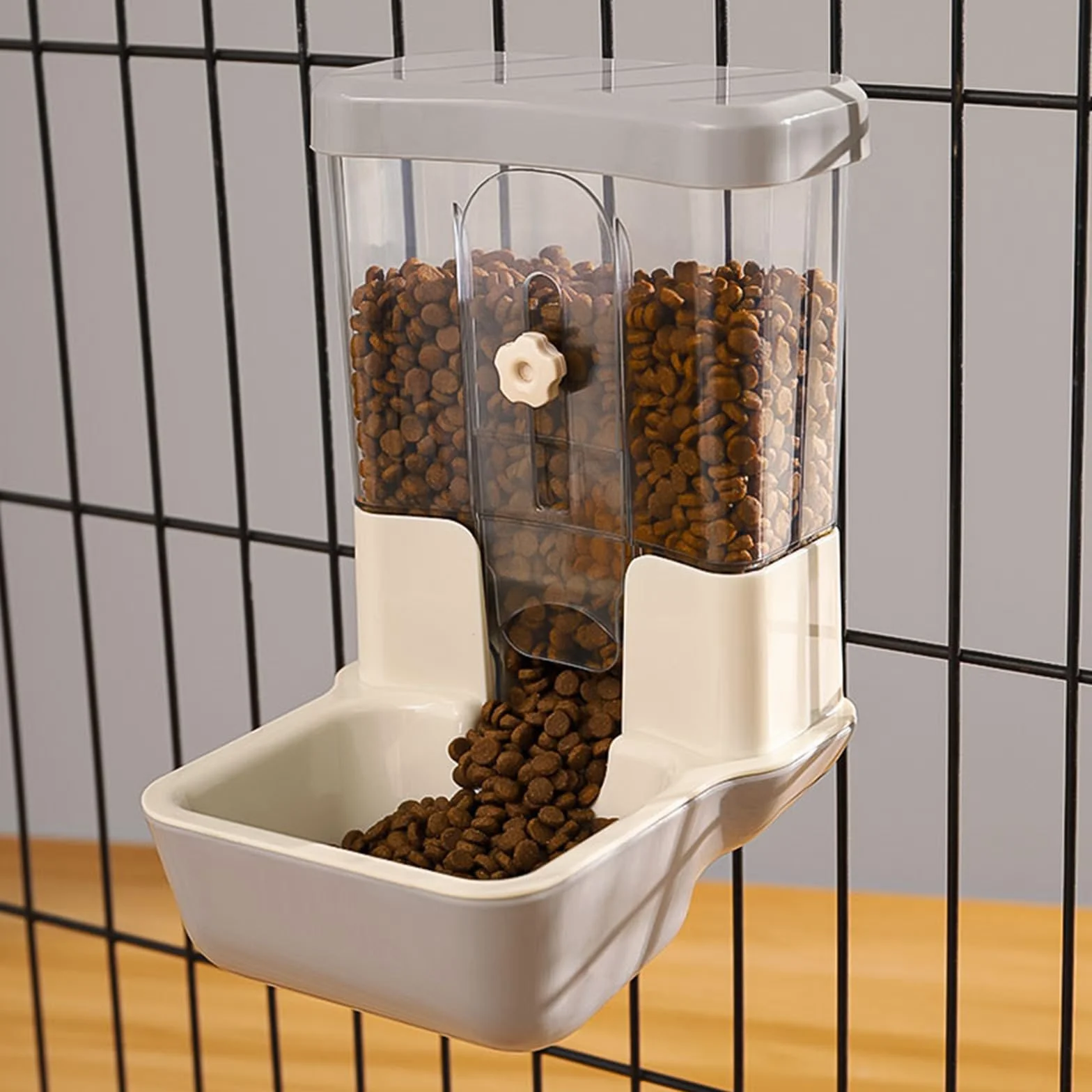 Automatico di Alimentazione per Animali Domestici 800ml Distributore di Cibo Regolabile Senza Alimentazione per Piccoli Gabbia Conigliera Recinto per Animali Coniglio Cavia Cincillà Uccello (Grigio)