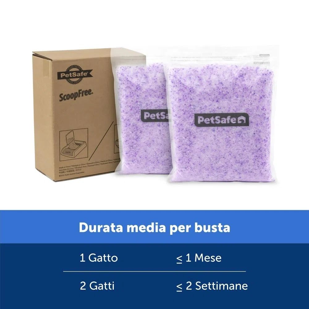 PetSafe - Lettiera per Gatti Premium Non Agglomerante Cristalli ScoopFree - Controllo degli Odori, Bassa Dispersione, Senza Polvere - Lavanda, Confezione da 2