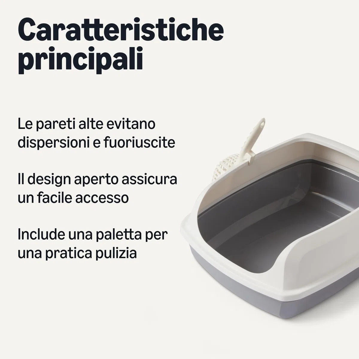 Amazon Basics - Lettiera per Gatti Alta e Aperta, Facile da Pulire, con Paletta, Bianco/Grigio, 50,5cm x 38,0cm x 20,0cm