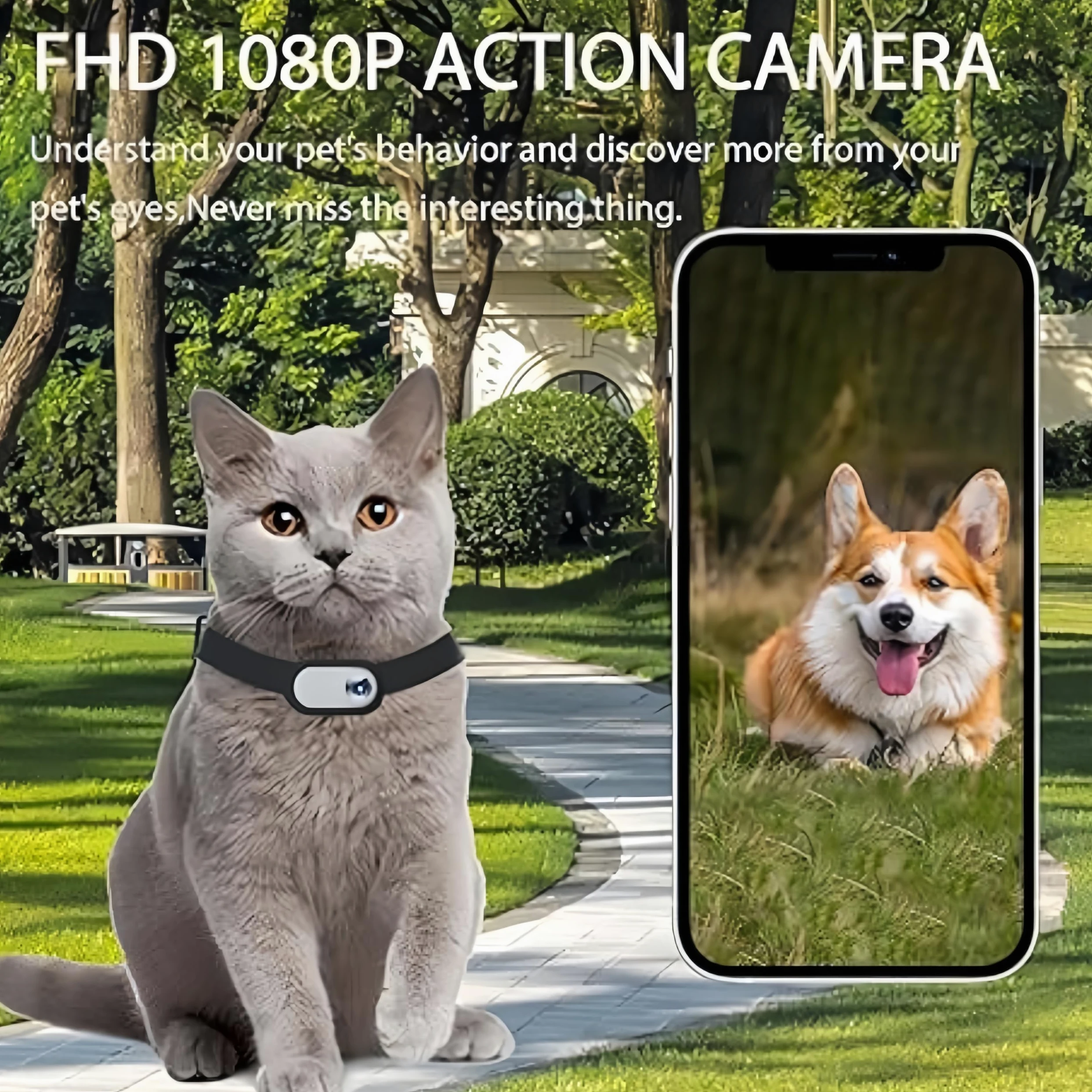 Sxhlseller Collare per Fotocamera per Gatti - Fotocamera per Collare per Cani da Compagnia Grandangolare da 170° con Schermo LCD da 0,96 Pollici, Fotocamera Multifunzionale per