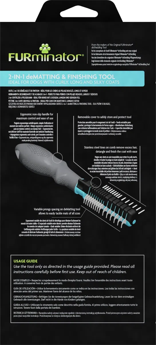 FURminator 2in1 Spazzola districante e Pettine per Cani - Ideale per Barboncini e Doodle - Rimuove Delicatamente Nodi e grovigli - per Una toelettatura Senza Stress