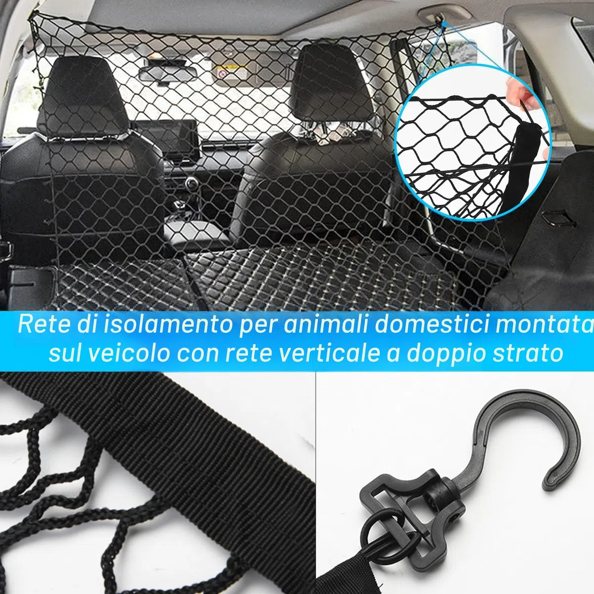 Griglia Protettiva Barriera per Auto Rete di Separazione: Protezione per Cani Auto Protezione per Cani Realizzata in Polipropilene con 4 Ganci, Elasticità Cancello per Cani per il Bagagliaio Divisorio